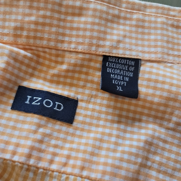 Izod orange and white checkard long sleeve button down casual collard work shirt - Picture 2 of 4